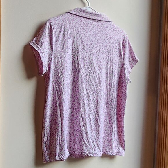 Laura Ashley Purple Floral Button Down Pajama Shirt Size Medium - Picture 14 of 16